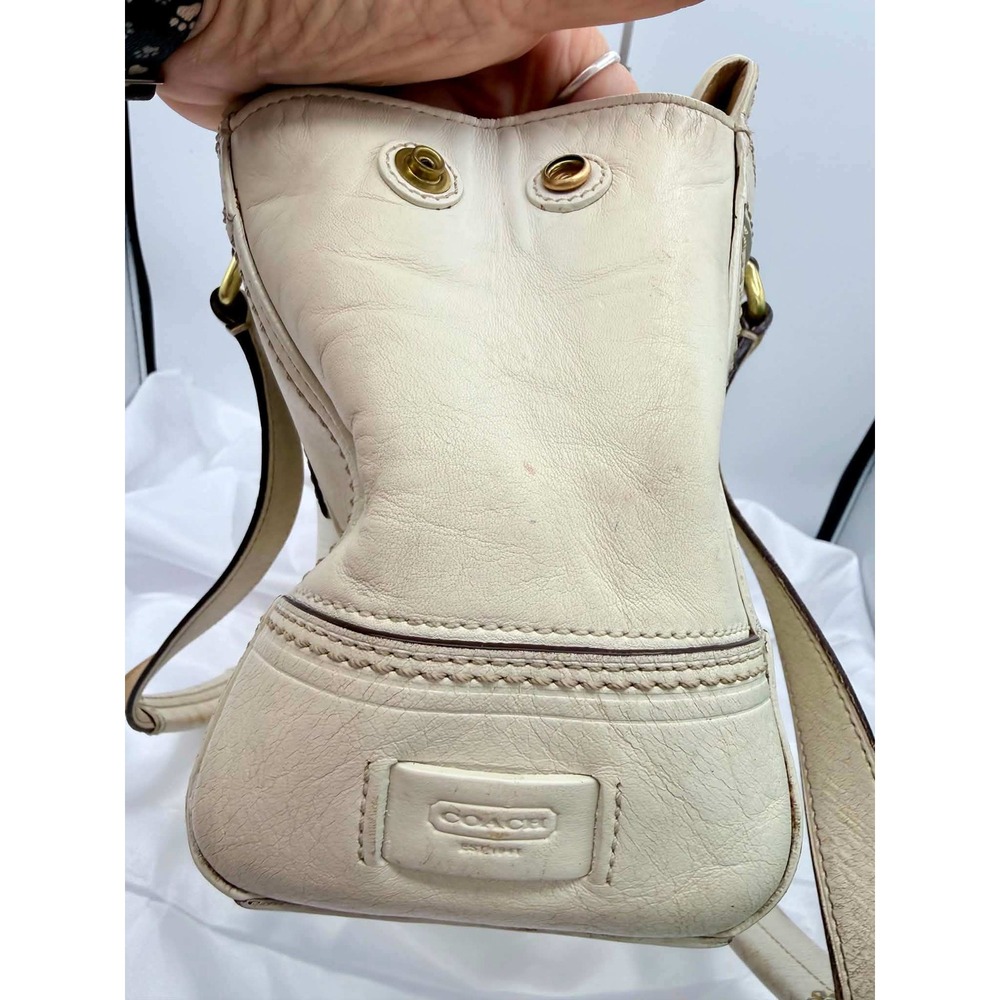 Coach Hamptons Stripe Leather Satchel Off White Brown Brass 11609 - Picture 10 of 14